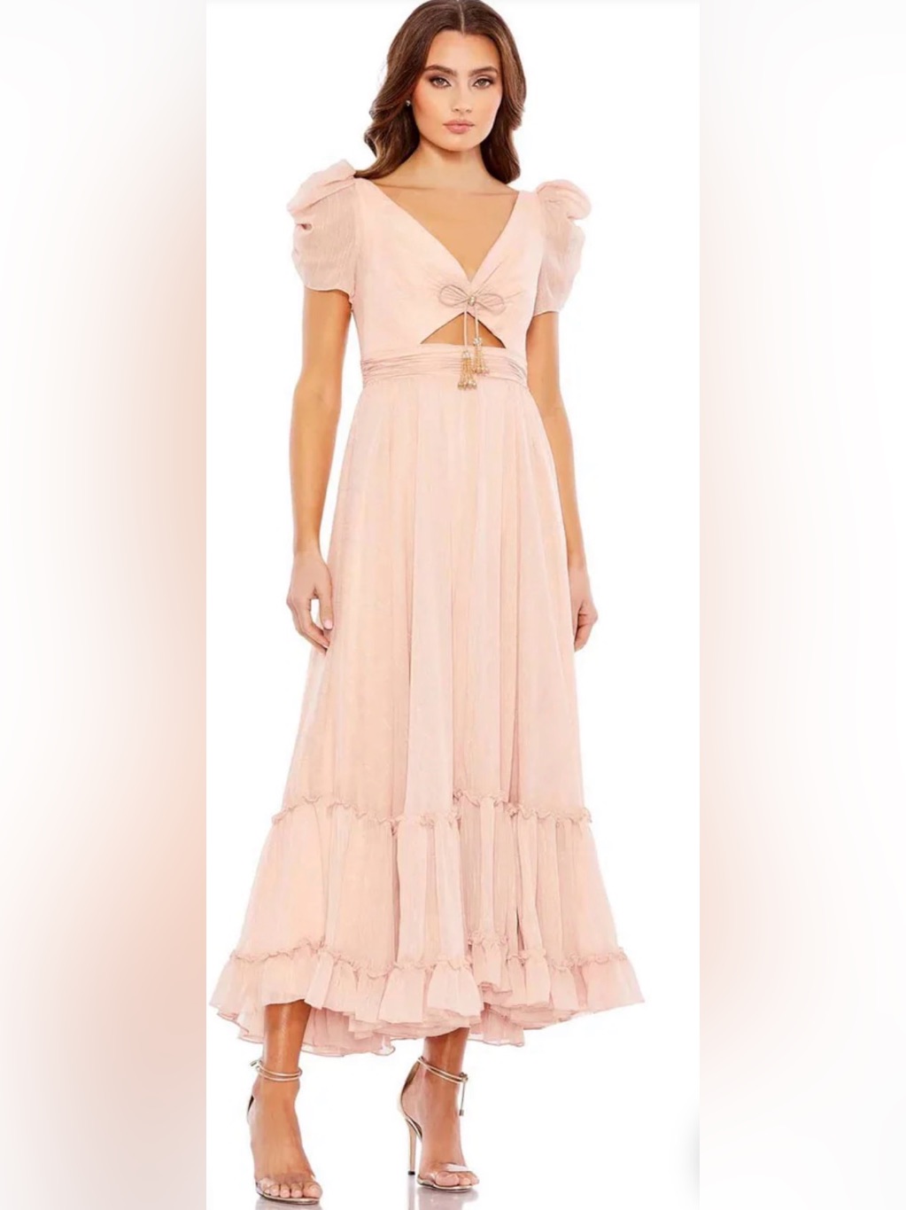 Mac Duggal Blush Pink Puff-Sleeve Dress